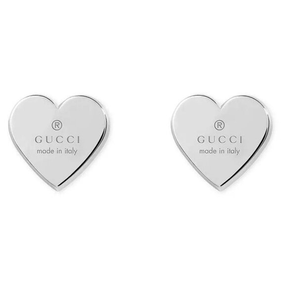 GUCCI EARRINGS STERLING SILVER HEART STUD TRADEMARK LOGO - Picture 1 of 7